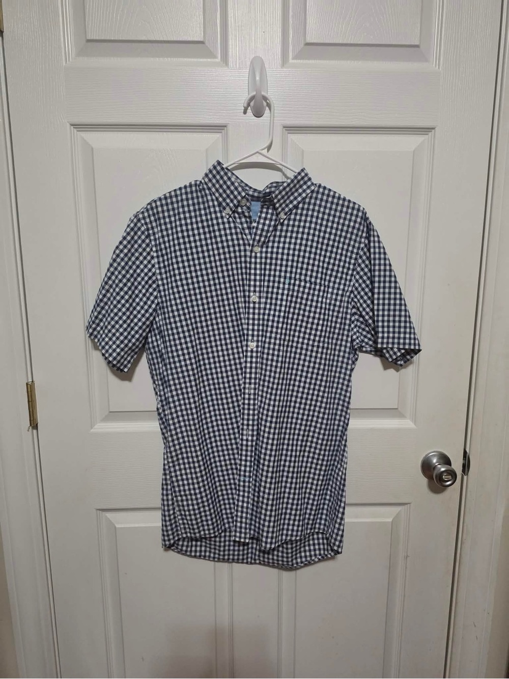 Izod Navy and White Gingham Short-Sleeve Button-Down Shirt